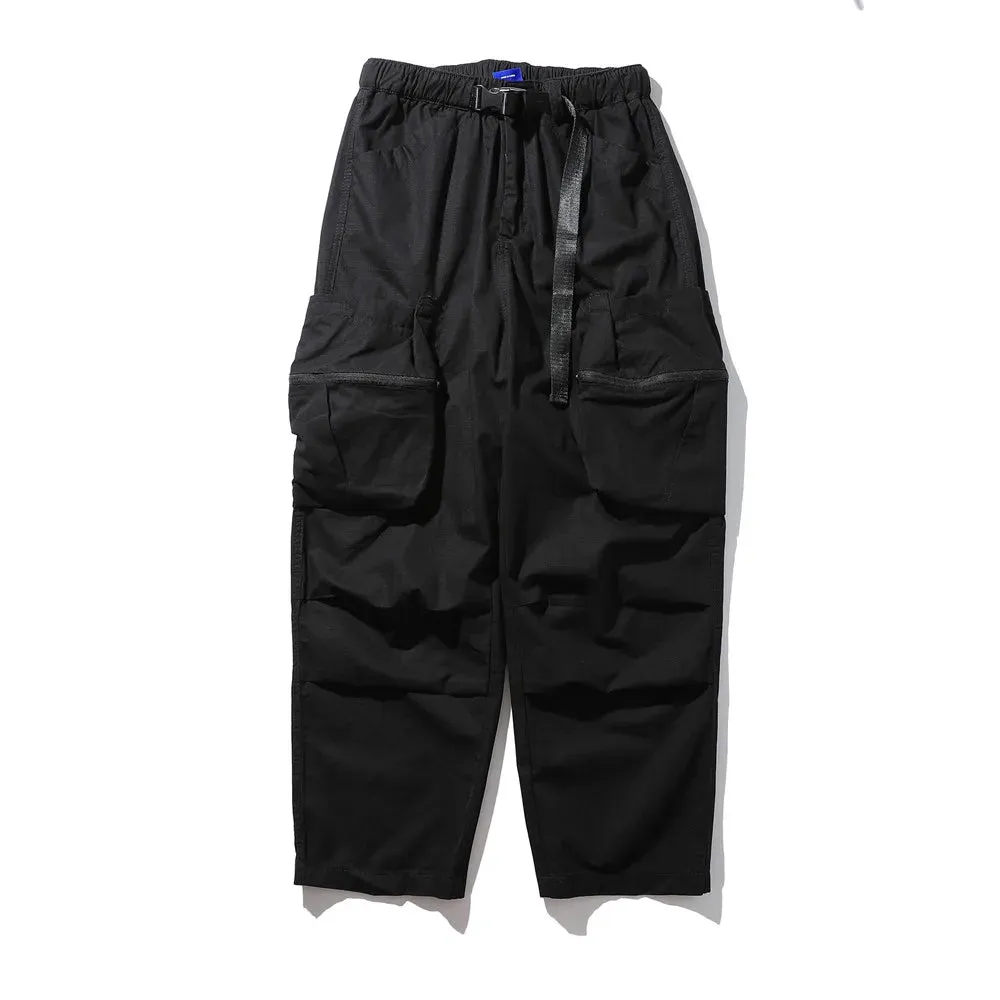 Pocket Cargo Pants Men's Pleated Safari Style Solid Color Wide Leg Trousers