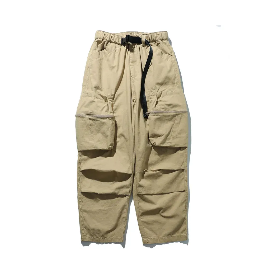 Pocket Cargo Pants Men's Pleated Safari Style Solid Color Wide Leg Trousers