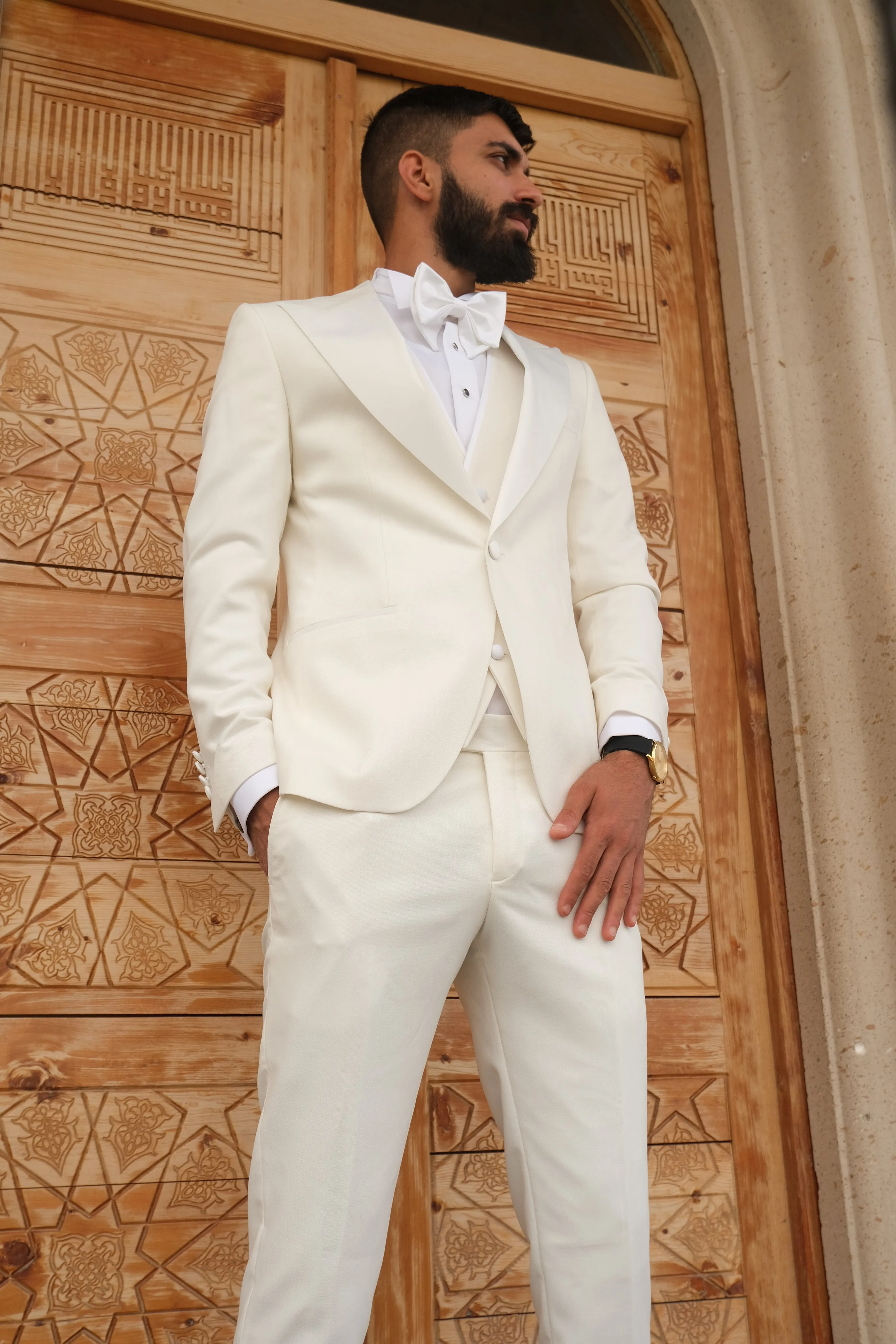 Premium Slim Fit all Off White Color Wedding Tuxedo