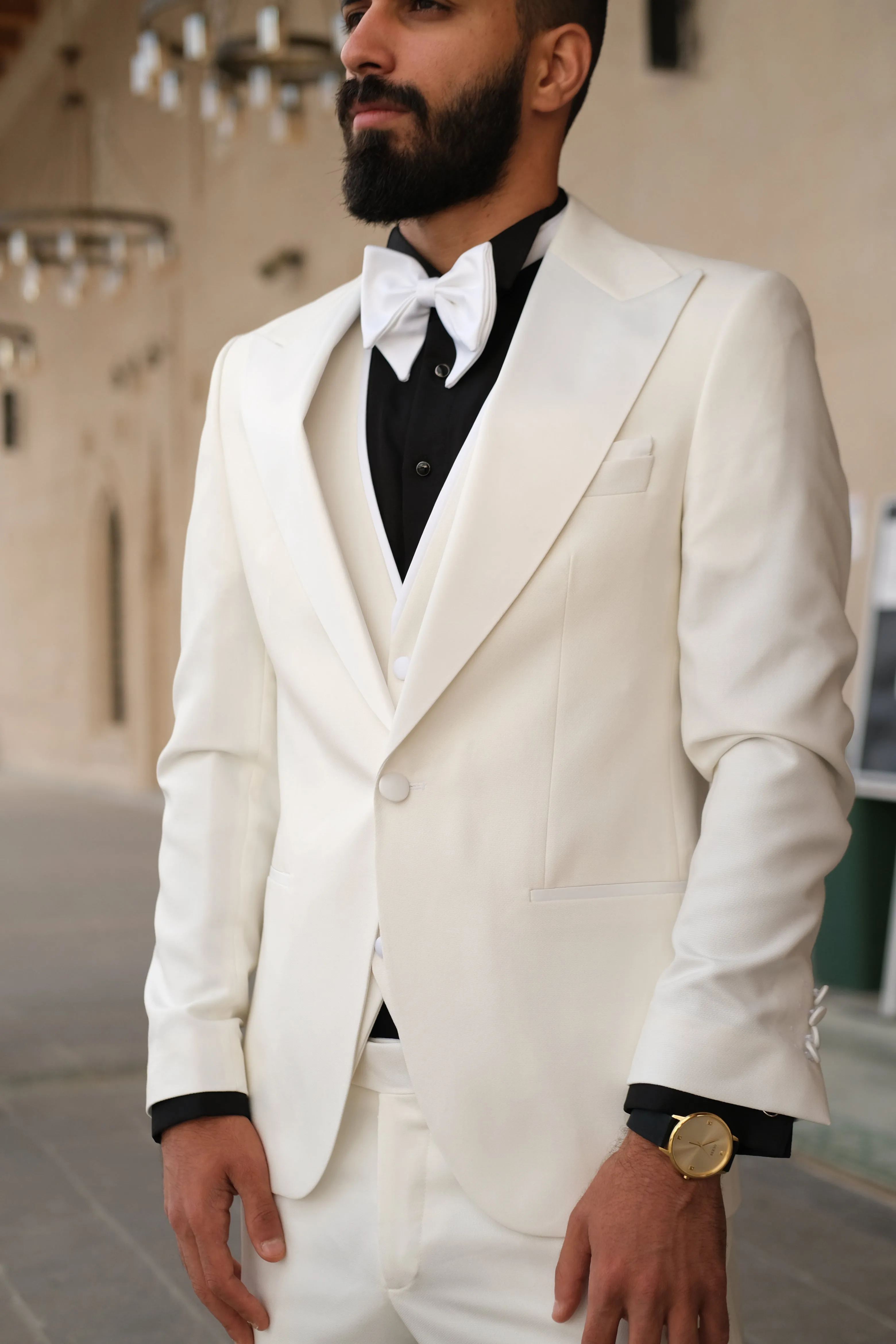 Premium Slim Fit all Off White Color Wedding Tuxedo