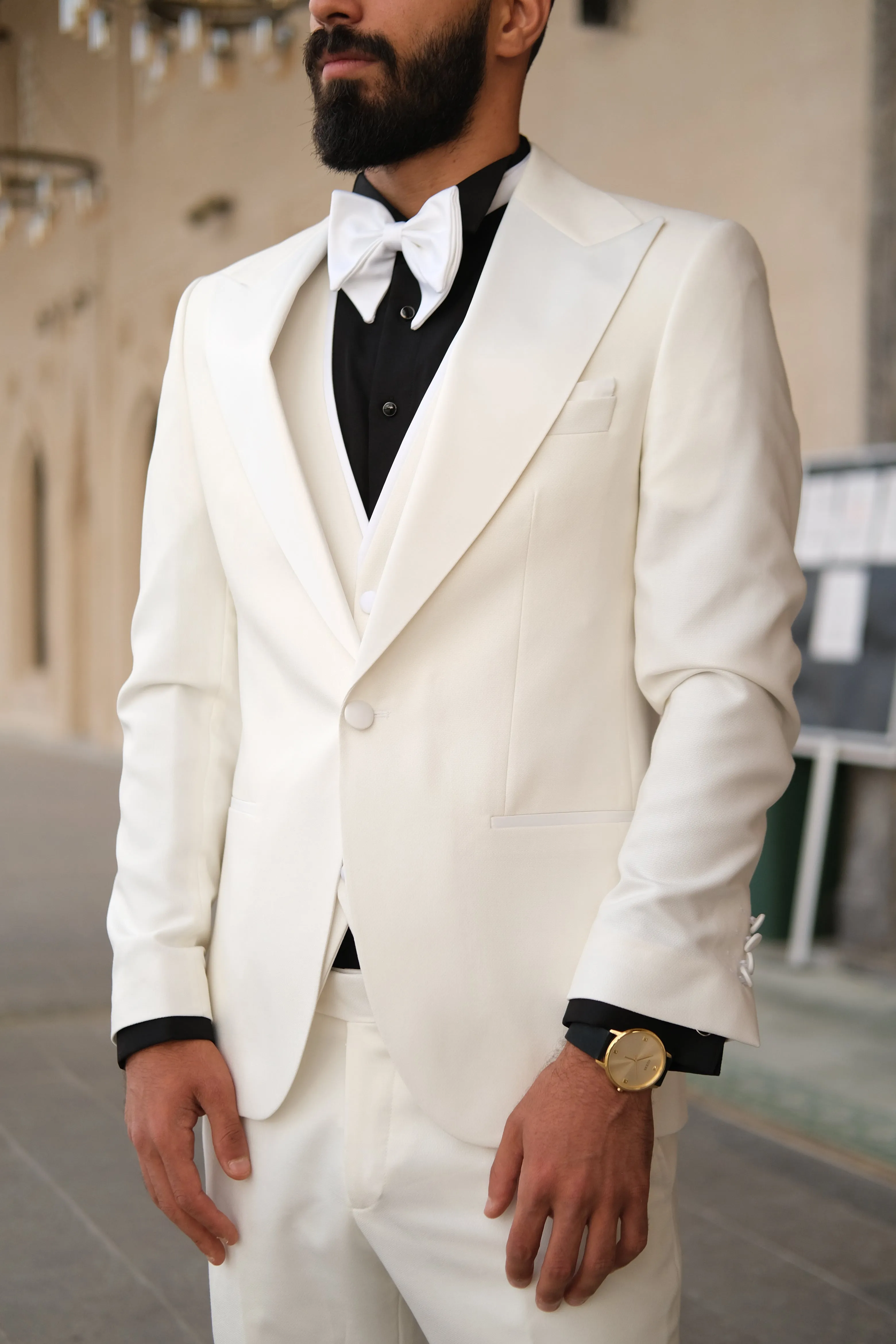 Premium Slim Fit all Off White Color Wedding Tuxedo