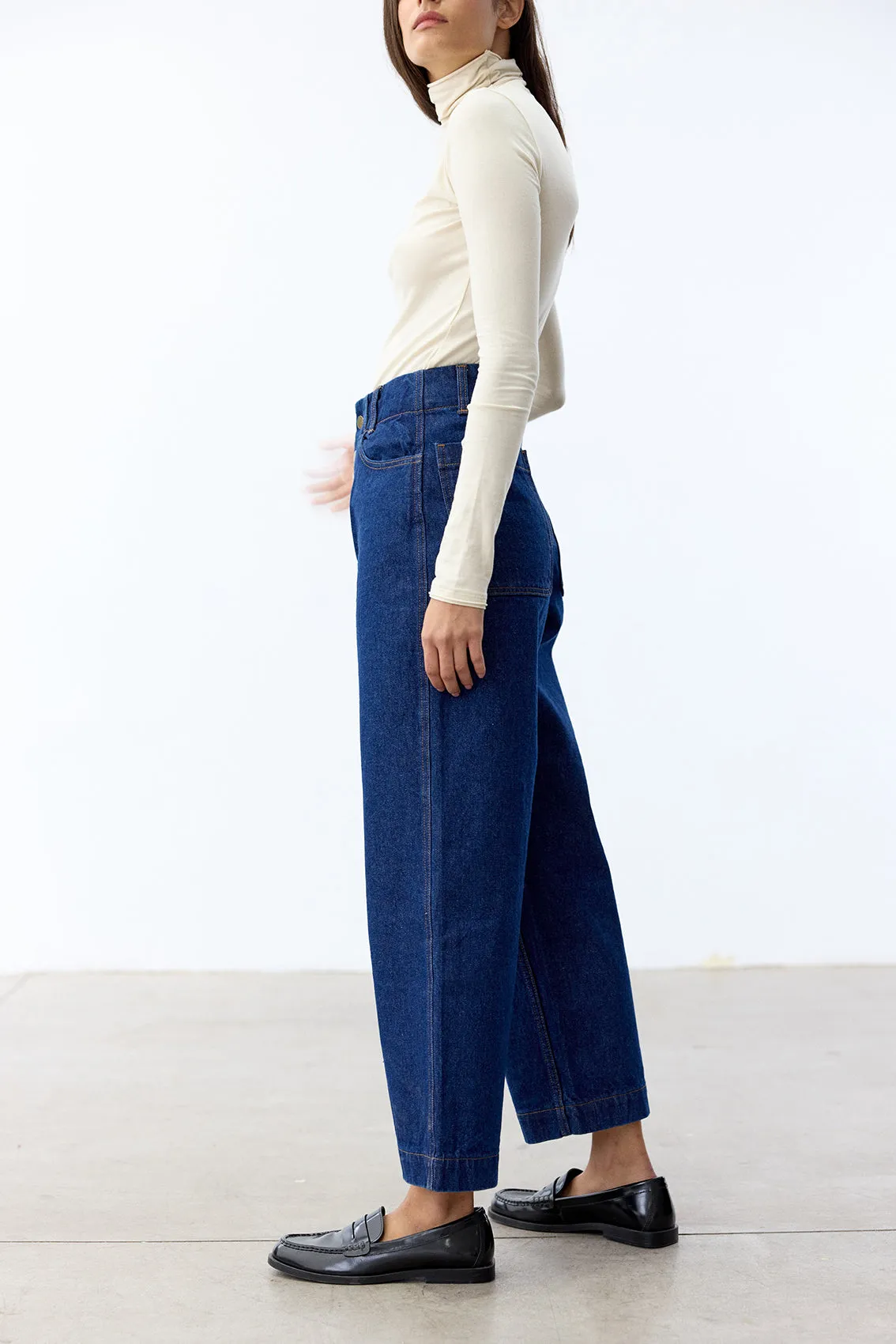 Recycled Denim Relaxed Buttoned Jeans - Blue