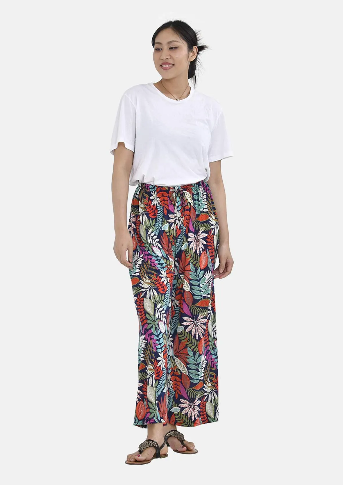 Relaxed Fit Printed Wide Leg Trousers