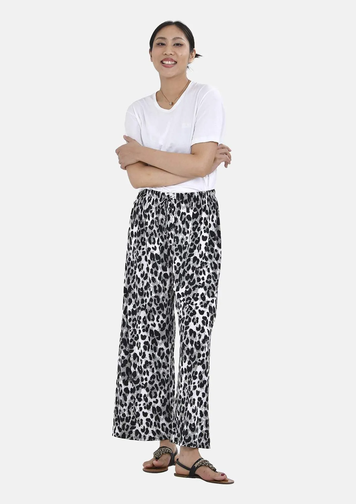 Relaxed Fit Printed Wide Leg Trousers