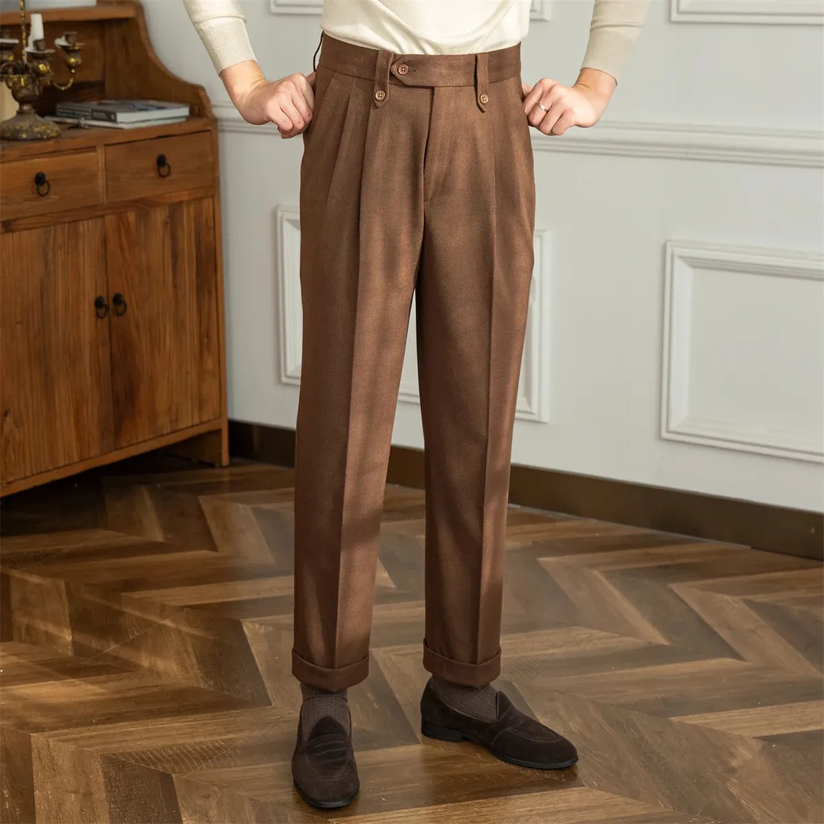 Straight high-waist casual trousers