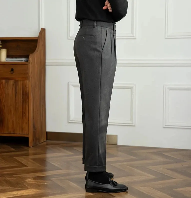 Straight high-waist casual trousers