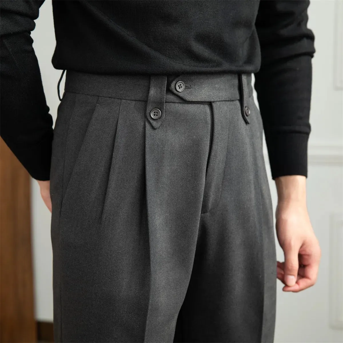 Straight high-waist casual trousers