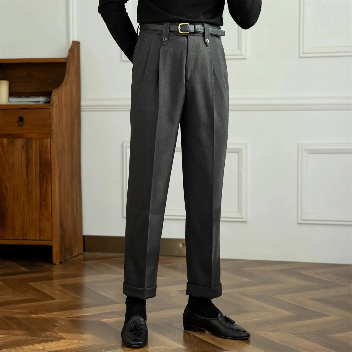 Straight high-waist casual trousers