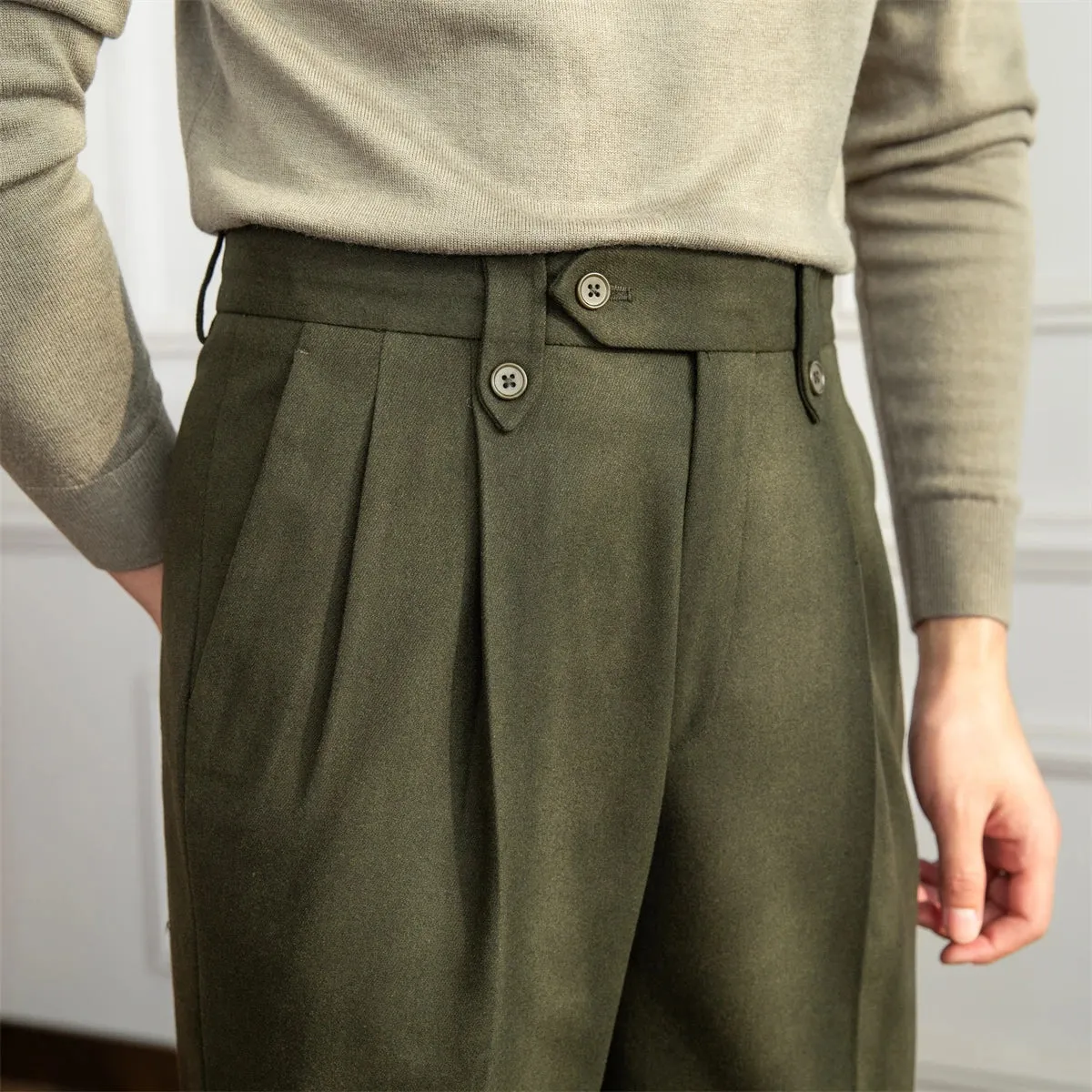 Straight high-waist casual trousers