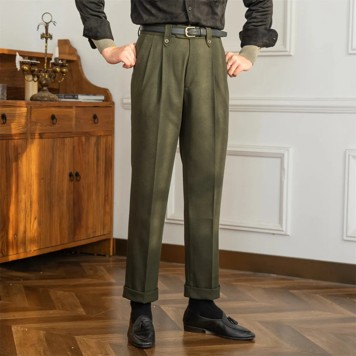 Straight high-waist casual trousers