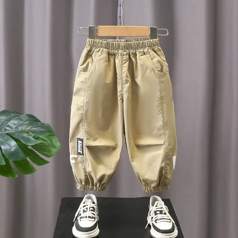 Summer Boys and Children's Fashion Black Label White Letter Long Pants Mosquito proof Pants Casual Pants 1-6 Years Old