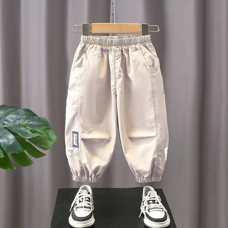 Summer Boys and Children's Fashion Black Label White Letter Long Pants Mosquito proof Pants Casual Pants 1-6 Years Old