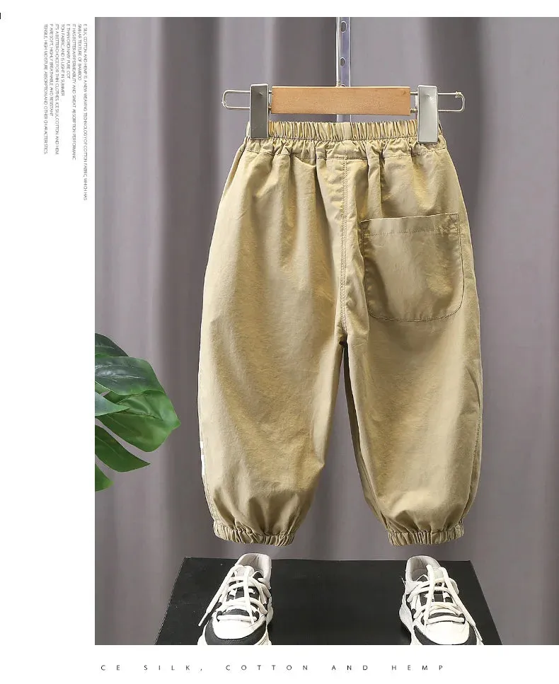 Summer Boys and Children's Fashion Black Label White Letter Long Pants Mosquito proof Pants Casual Pants 1-6 Years Old