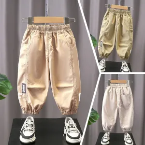 Summer Boys and Children's Fashion Black Label White Letter Long Pants Mosquito proof Pants Casual Pants 1-6 Years Old