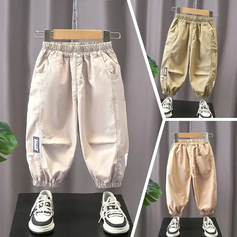 Summer Boys and Children's Fashion Black Label White Letter Long Pants Mosquito proof Pants Casual Pants 1-6 Years Old