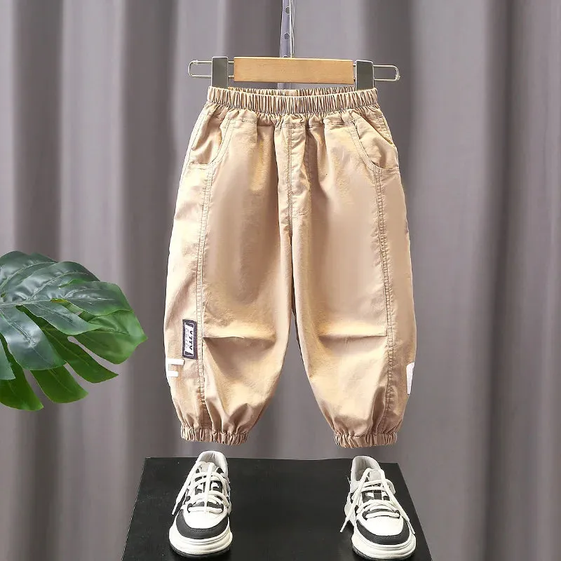 Summer Boys and Children's Fashion Black Label White Letter Long Pants Mosquito proof Pants Casual Pants 1-6 Years Old