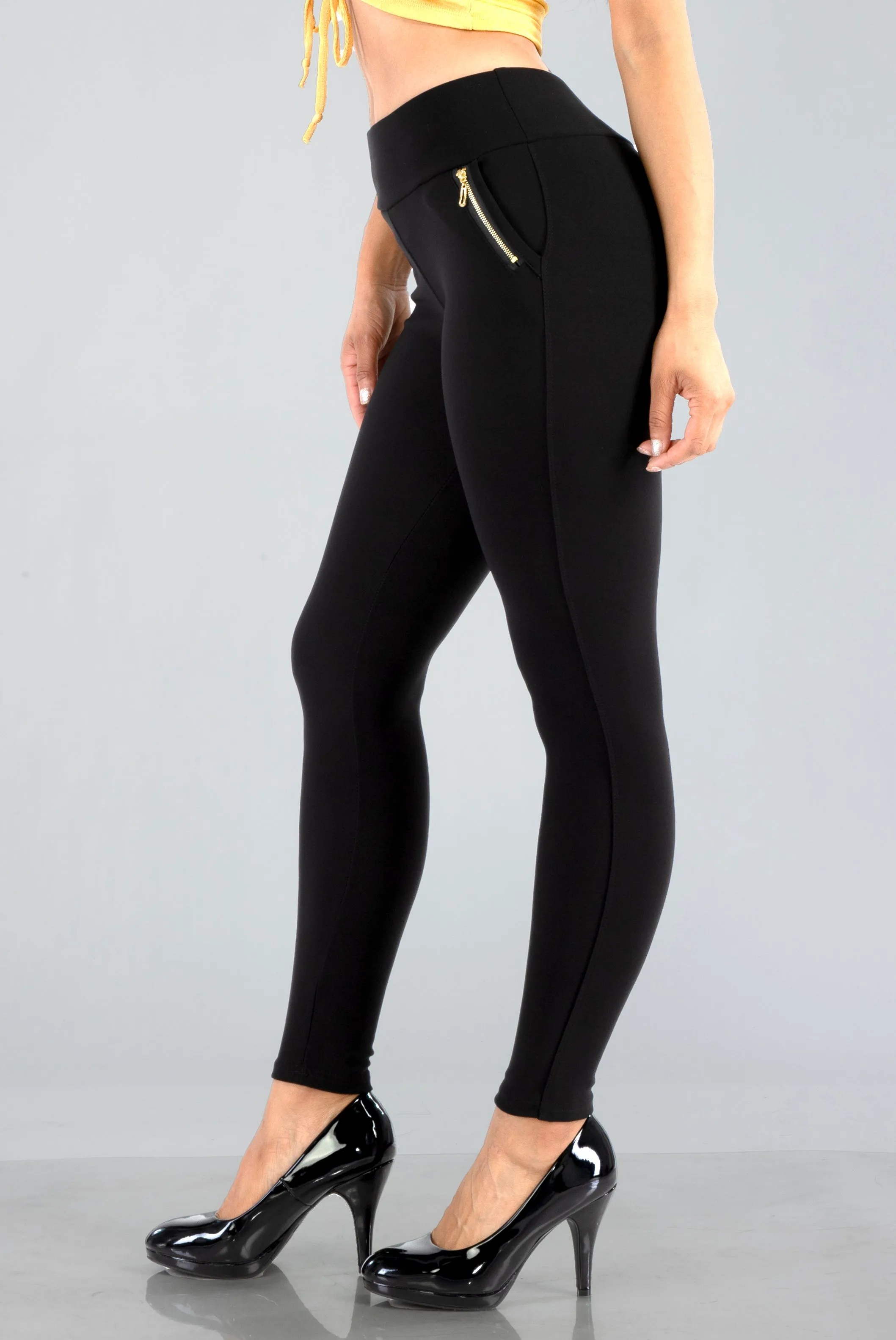 Tregging Skinny Pants With Zipper Pockets - Black