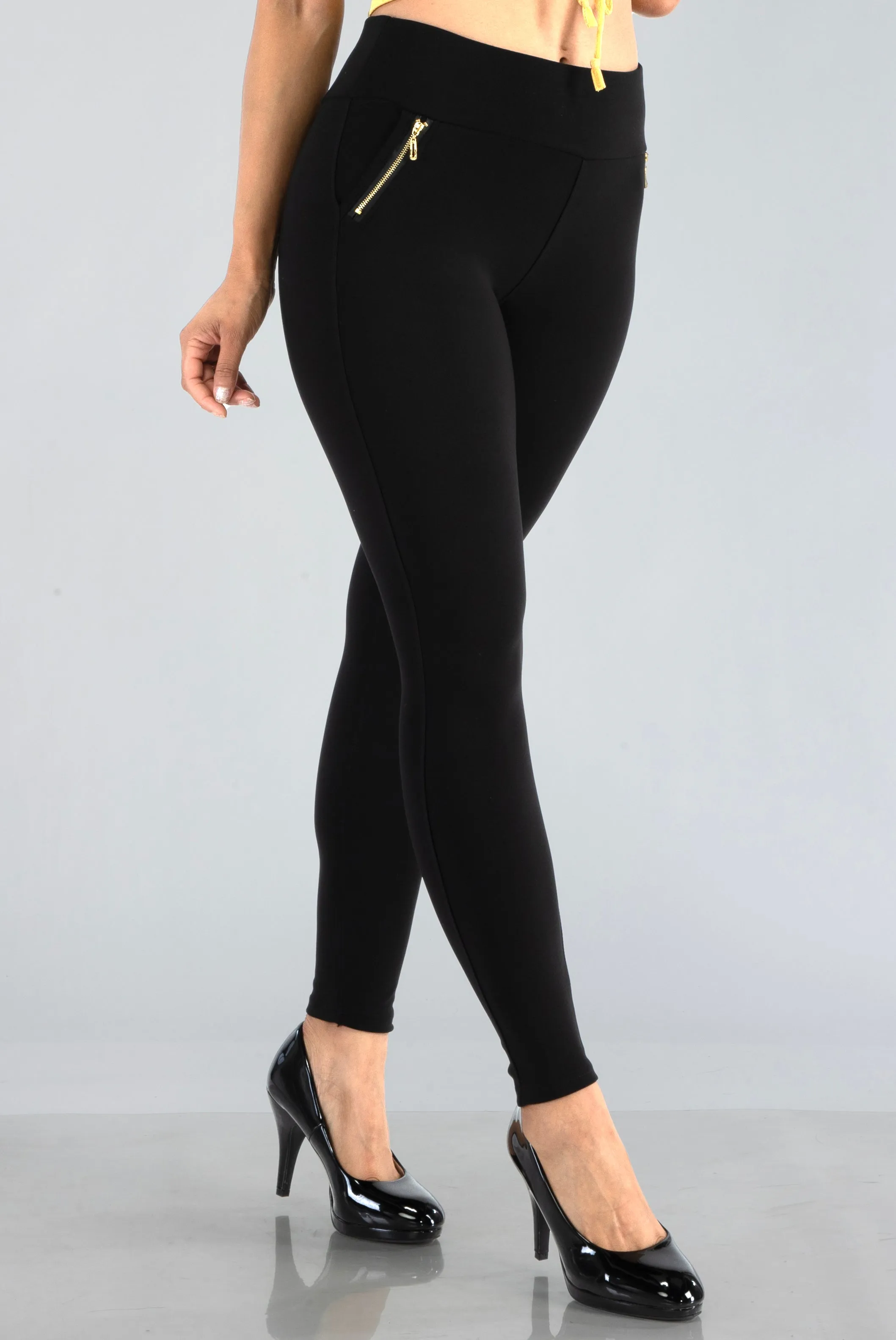 Tregging Skinny Pants With Zipper Pockets - Black