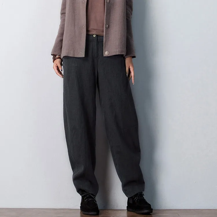 Women Casual Wide Leg Linen Cotton Pants BZ981105