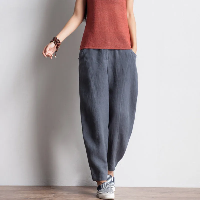 Women Casual Wide Leg Linen Cotton Pants BZ981105