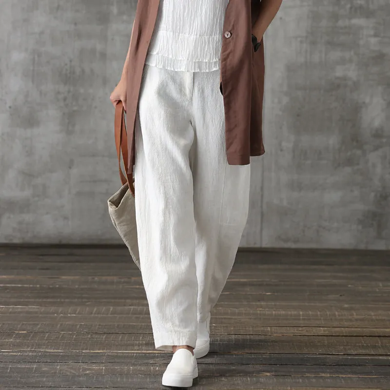 Women Casual Wide Leg Linen Cotton Pants BZ981105