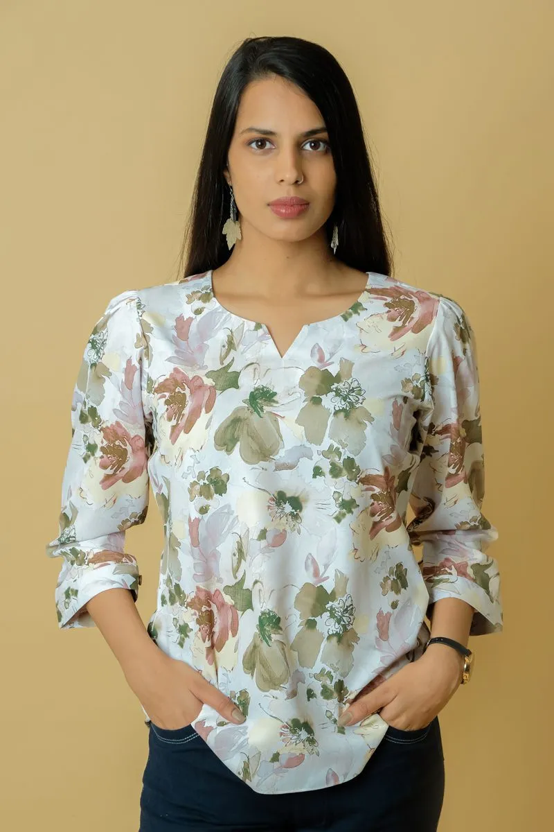 Women Floral Print Casual Multicolor Top