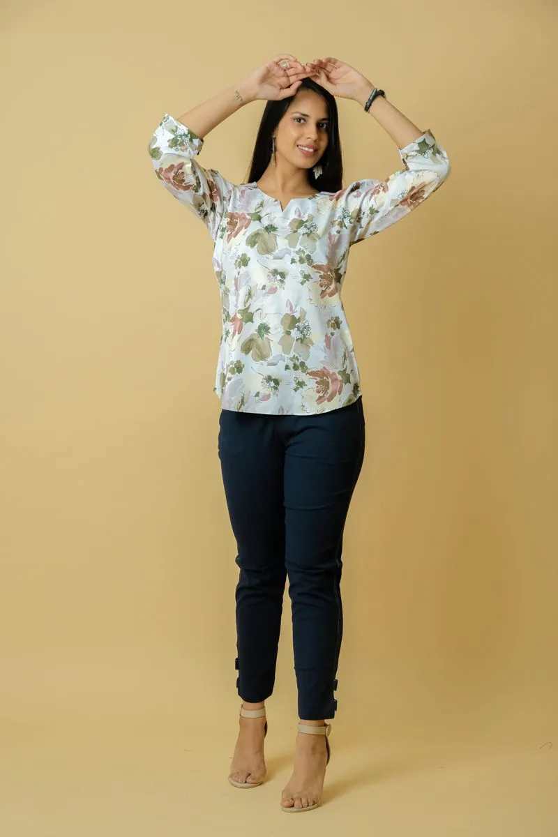 Women Floral Print Casual Multicolor Top