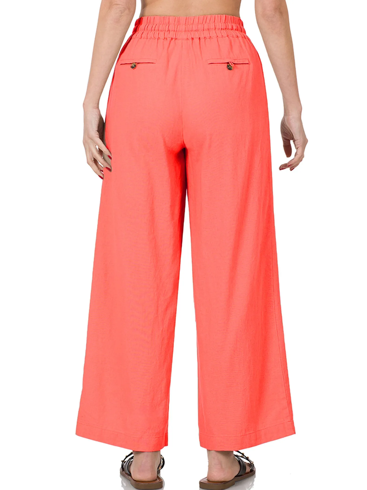 Womens Casual Linen Pants with Waist Drawstring and Side Pockets