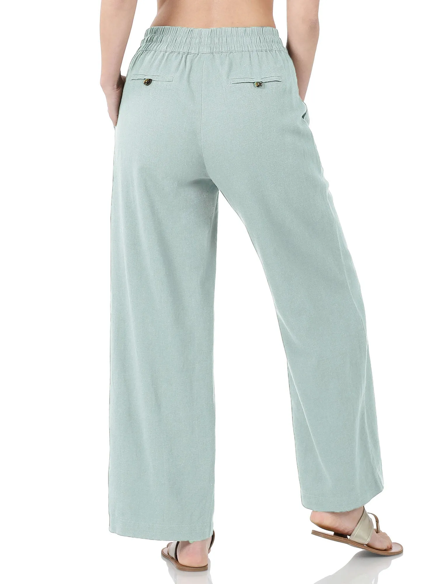 Womens Casual Linen Pants with Waist Drawstring and Side Pockets