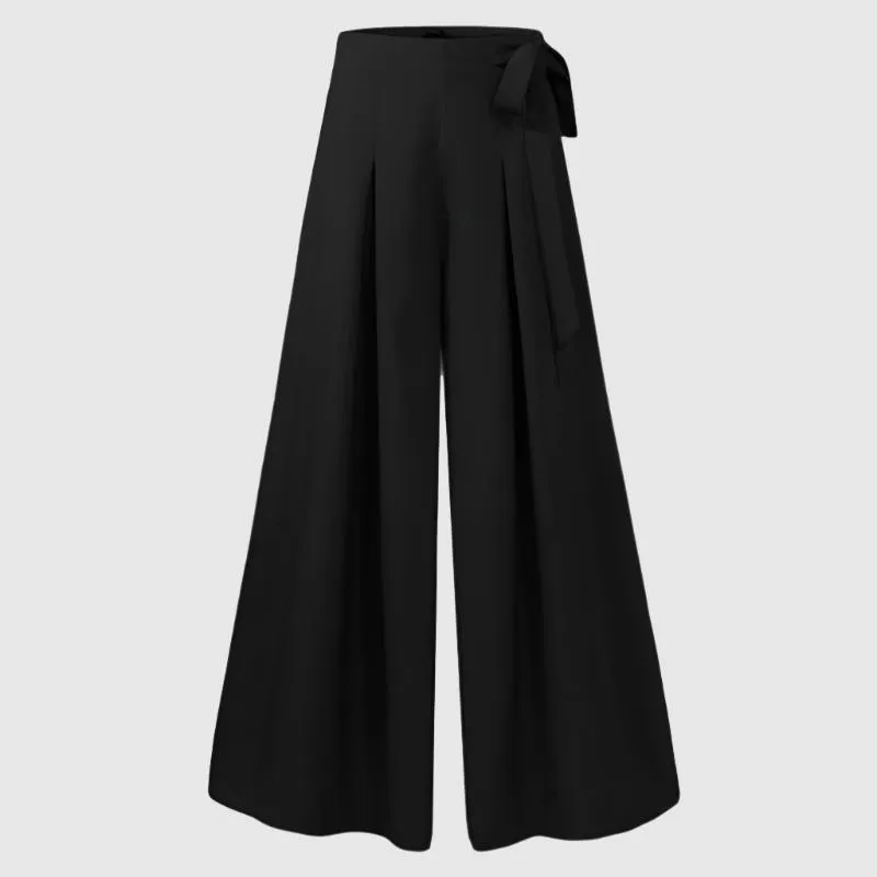 Women’s Elegant Solid Flare High Waist Pleated Wide Leg Pants