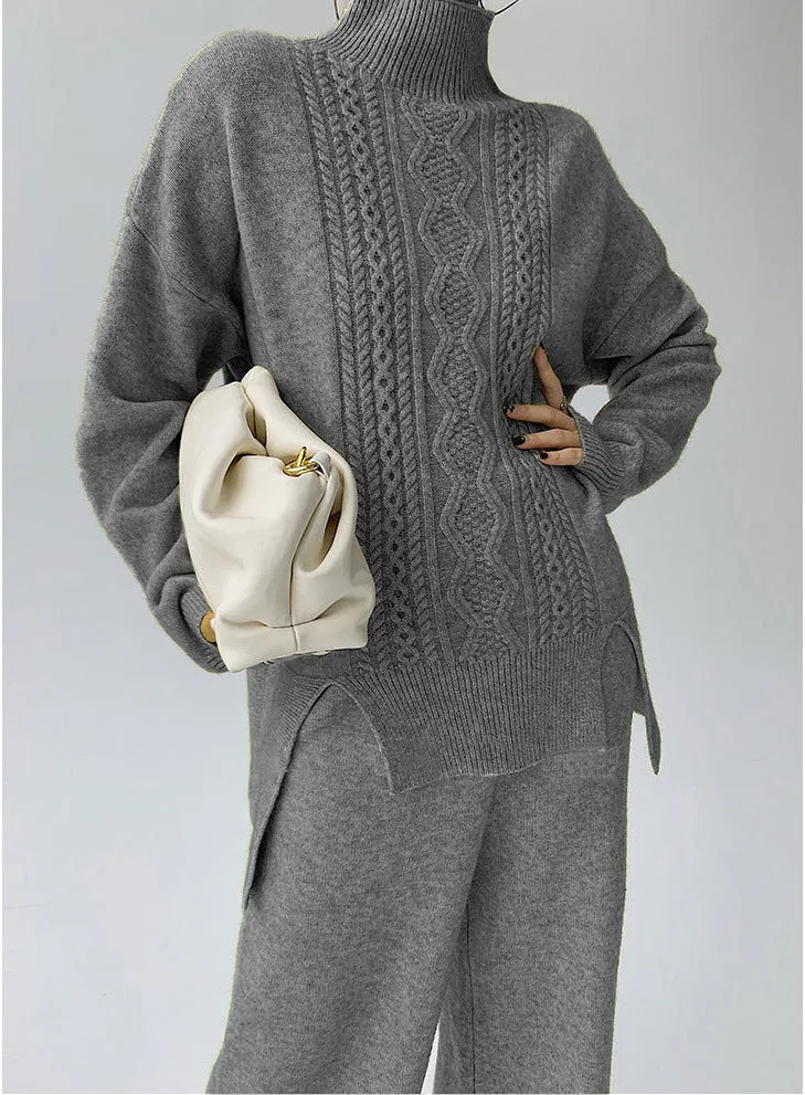 Women's Fashionable Set Turtleneck Knit Sweater and Matching Pants