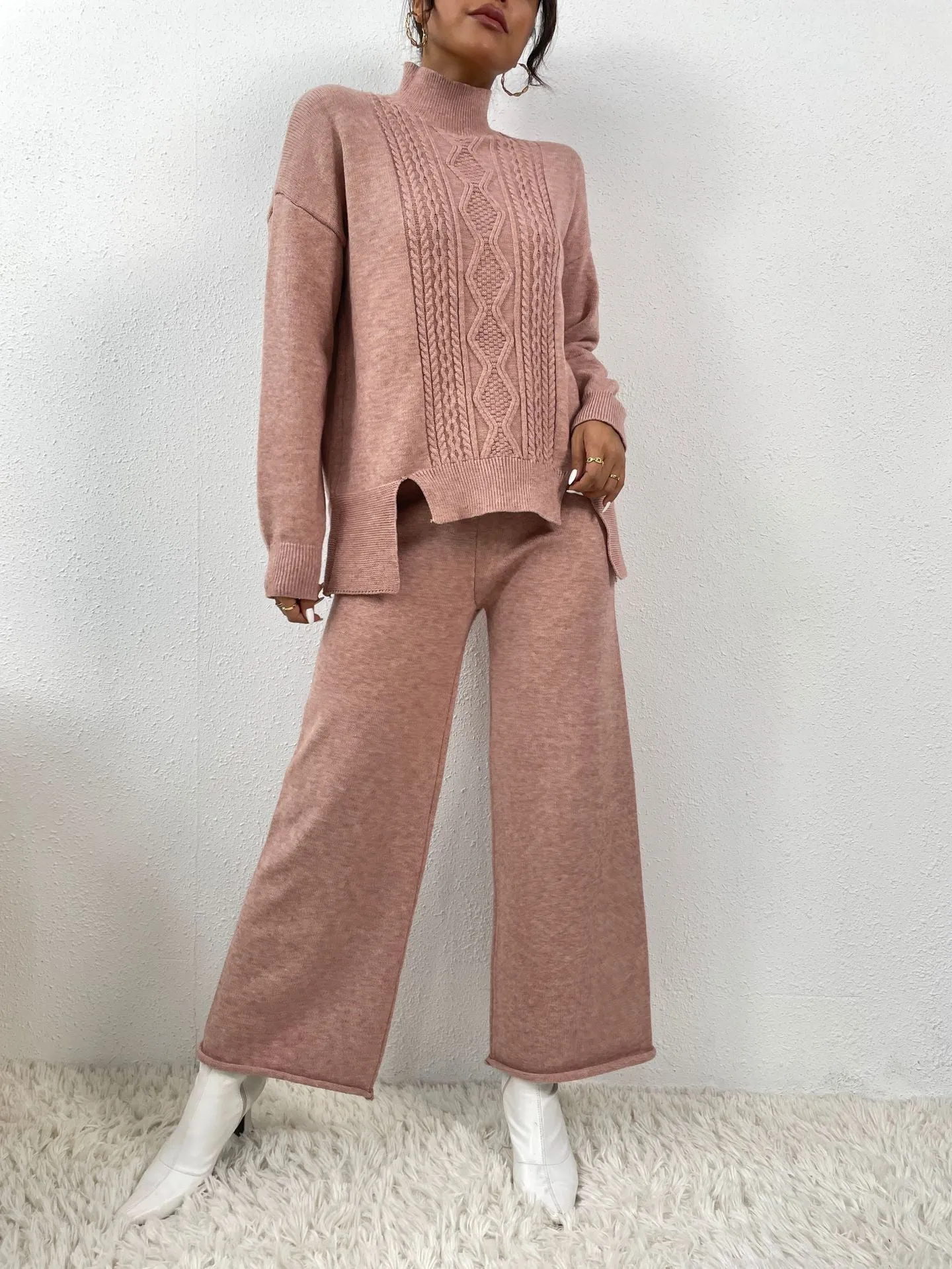 Women's Fashionable Set Turtleneck Knit Sweater and Matching Pants