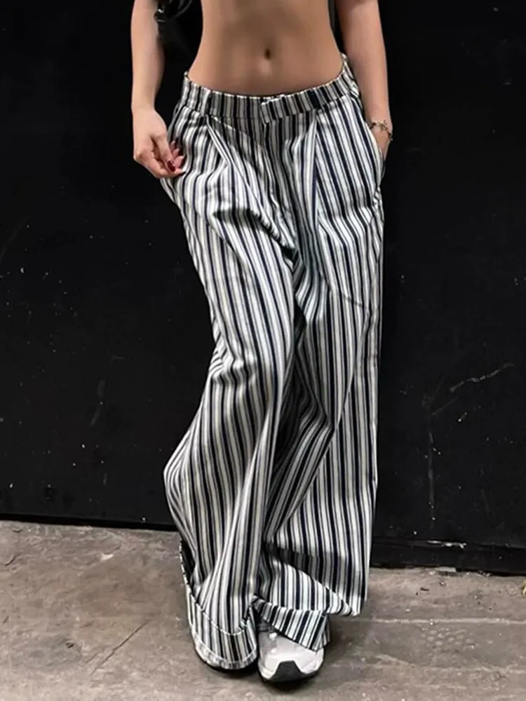 Yuleimy Striped Low-Waist Wide-Leg Pants