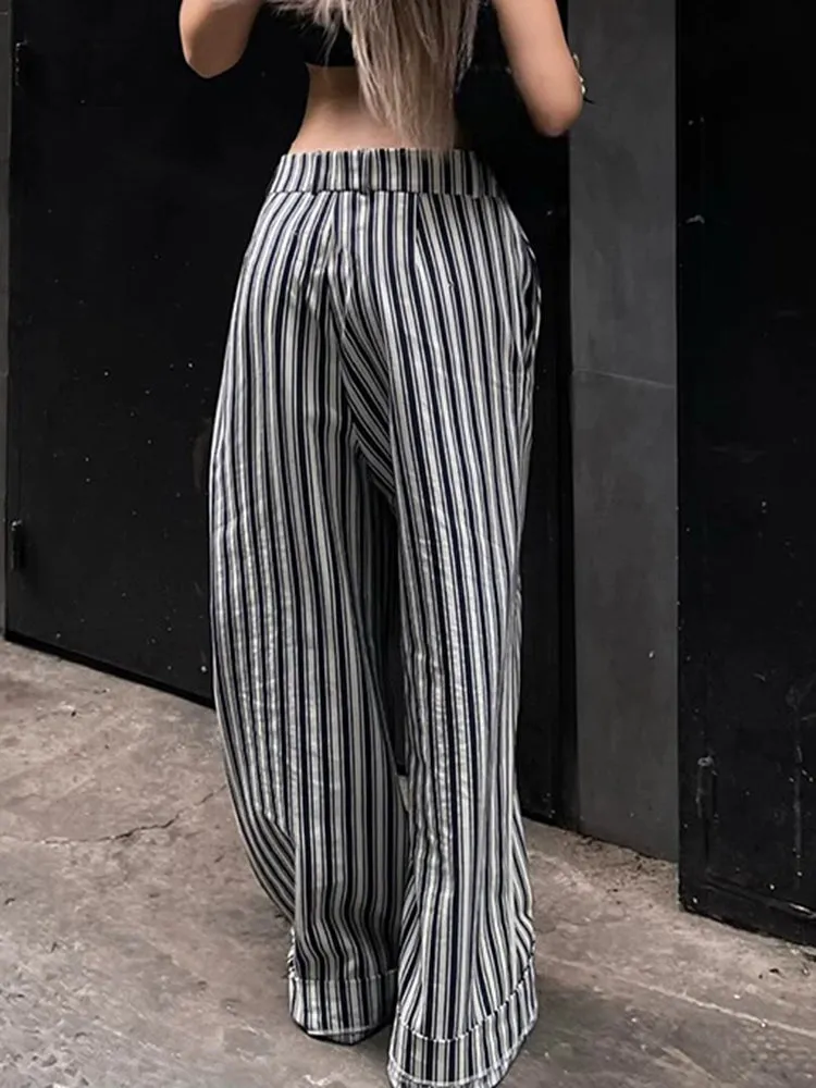 Yuleimy Striped Low-Waist Wide-Leg Pants