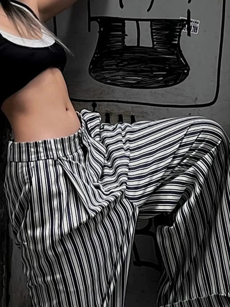 Yuleimy Striped Low-Waist Wide-Leg Pants