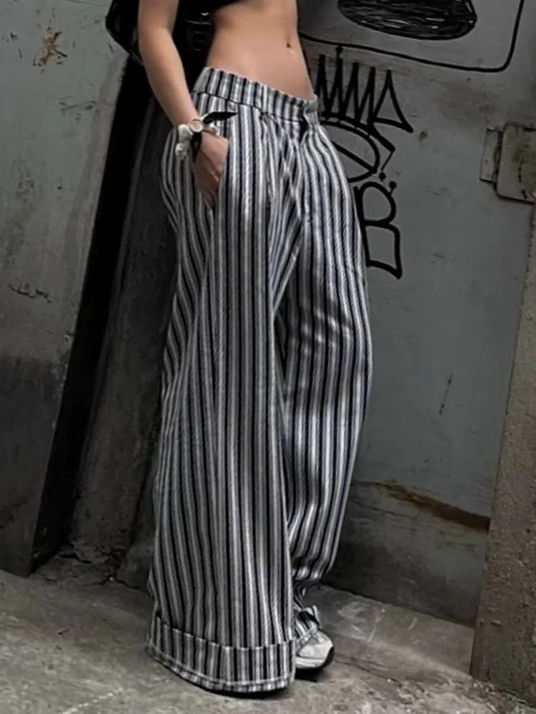 Yuleimy Striped Low-Waist Wide-Leg Pants